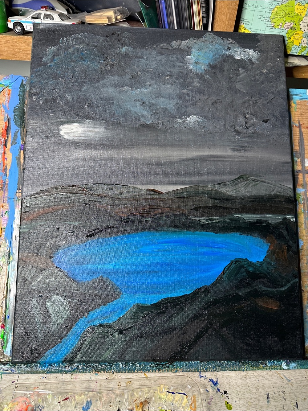 Hand-Painted Blue Lake Landscape Canvas Wall Art